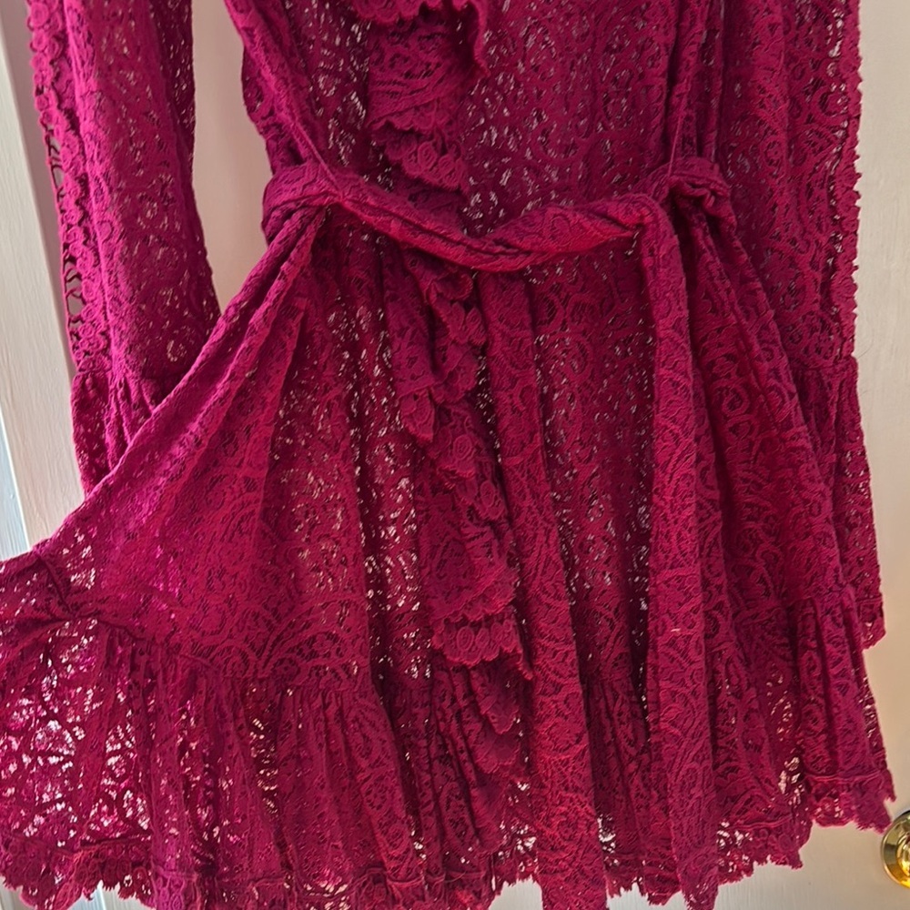 Free People Chic Magenta Lace Dress with Ruffles - Picture 2 of 11